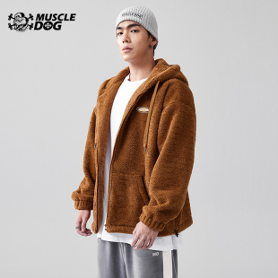 肌肉狗 衛(wèi)衣運(yùn)動休閑棉服 潮流羊羔絨外套男寬松加厚連帽開衫 冬季