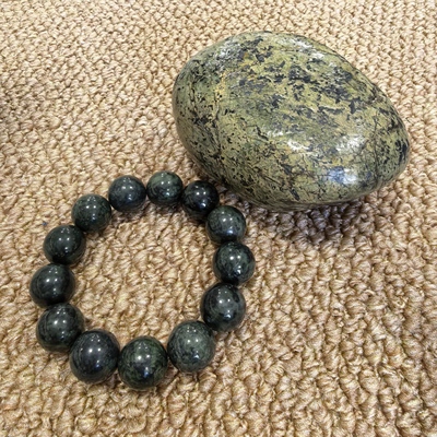 2件一起更划算臧玉药王石原石1.6斤+臧玉18mm手串把玩佩戴套装311