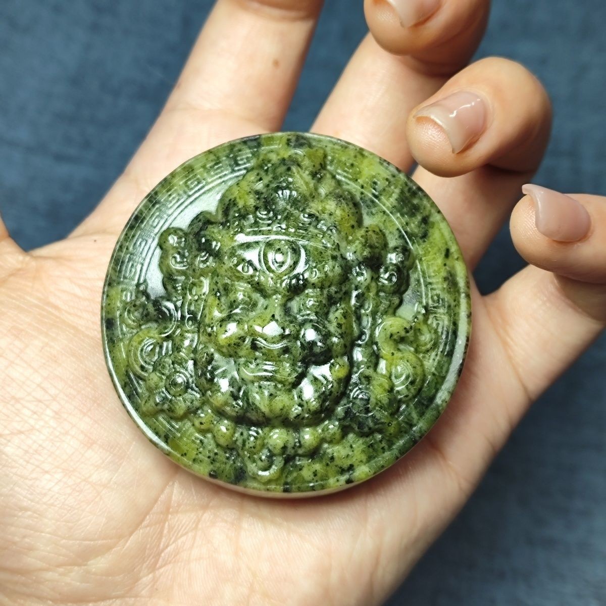 精品苏工手艺西藏药王石子料打造财神皮带扣腰扣私人定制9738