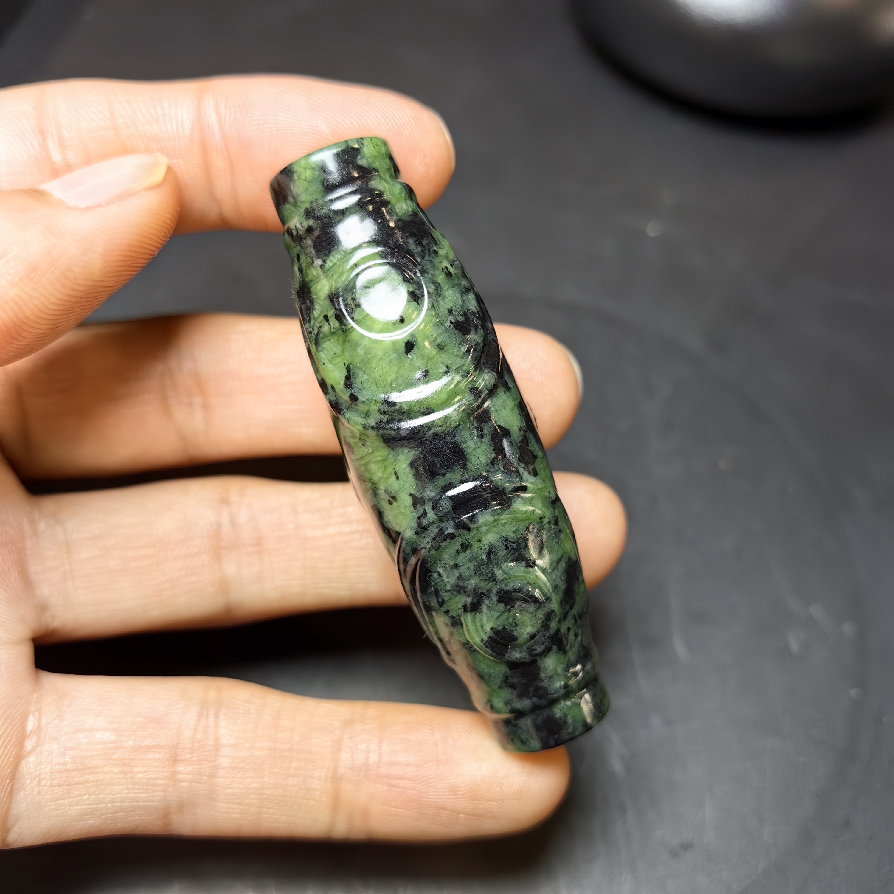 私人订制西藏药王石真品三眼天珠藏玉65*20项链吊坠锁骨1147