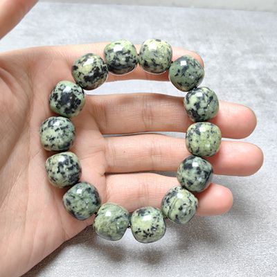 西藏药王石自然原石老型珠手串14毫米强磁磁疗浅绿色手链0543