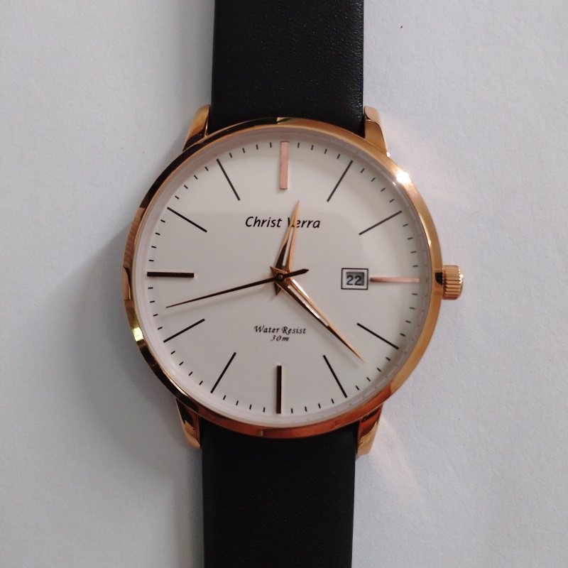 圆形40mm指针式日历石英表大表盘时尚潮流简约高级感小众手表男