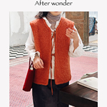 Afterwonder限量款柿子红圈圈毛马甲圣诞新年外套背心系带叠穿