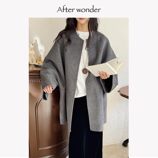Afterwonder灰色双面呢大衣 驼绒羊毛廓形中长款外套简约高级质感