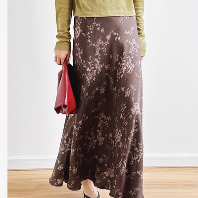 印花半裙斜裁鱼尾飘逸灵动小众