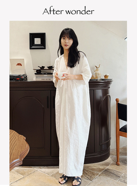 Afterwonder春夏白色立裁茧型连衣裙亚麻优雅浪漫高级感慵懒松弛
