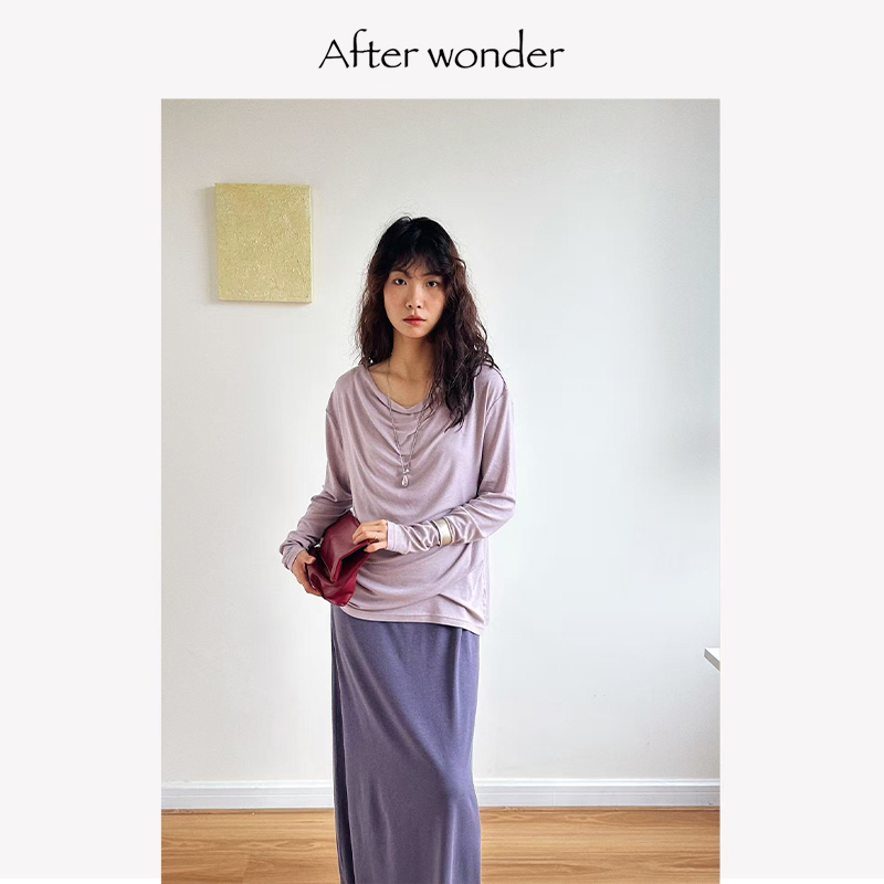 纯欲风紫色荡领针织衫女