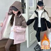 大口袋拼色收腰派克服潮 女孩春季 女童秋冬冲锋衣外套2025新款 时尚