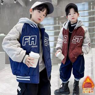2024男童棒球秋冬新款 棉服兒童中大童加厚夾棉加絨外套棉衣