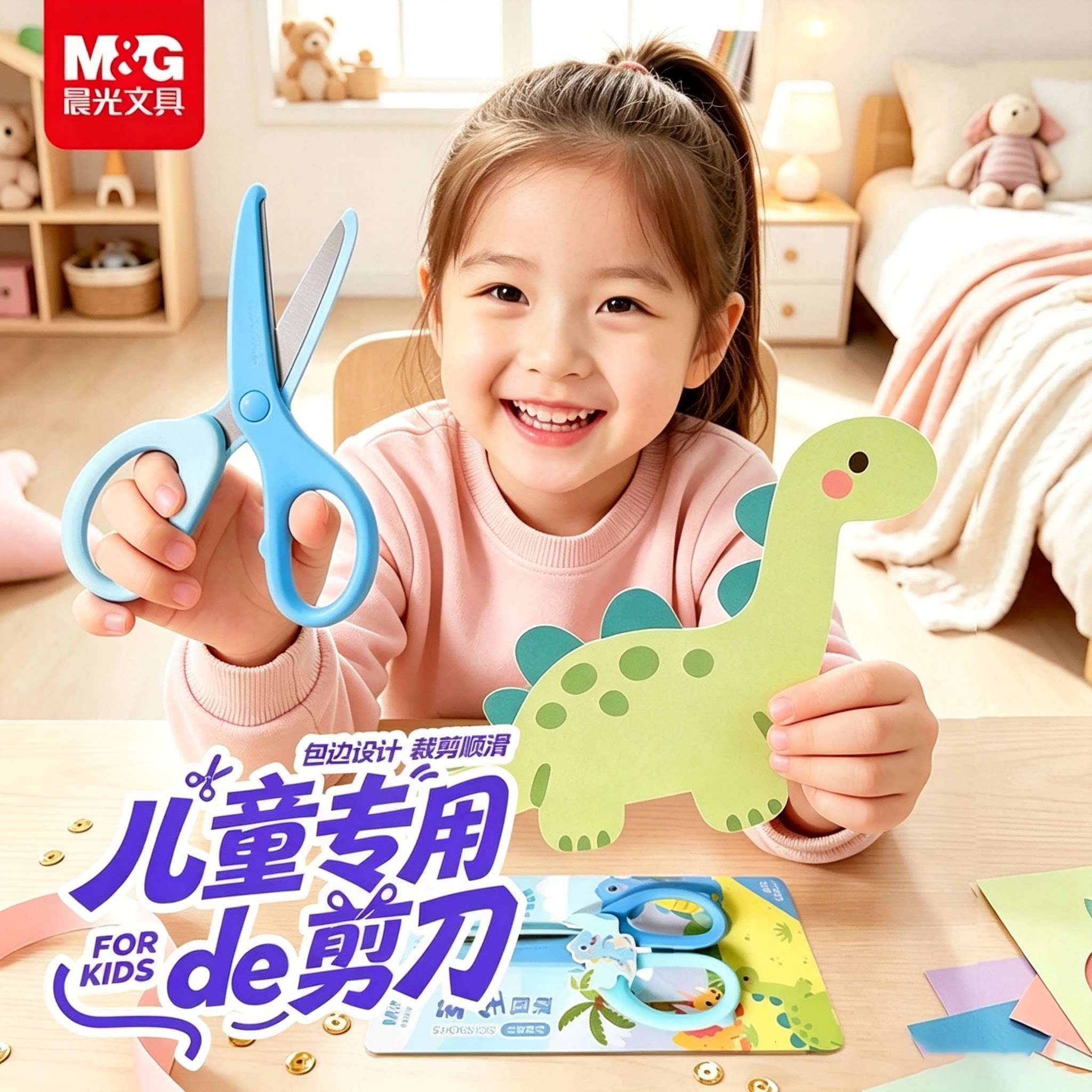 晨光恐龙剪刀儿童圆头安全手工剪刀幼儿园剪纸学生卡通省力可爱
