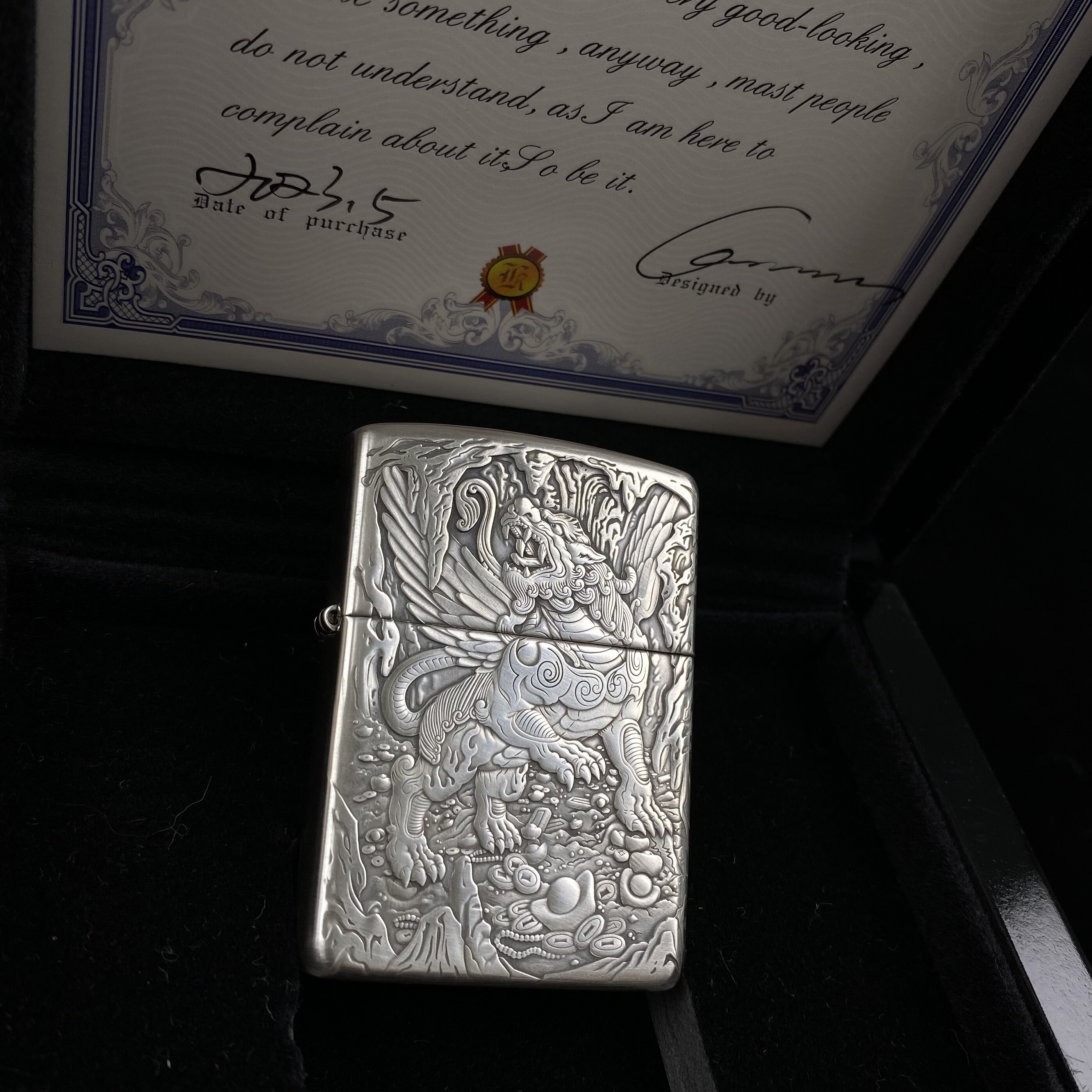 Zip防风打火机 纯银盔甲底板双面浮雕天禄貔貅