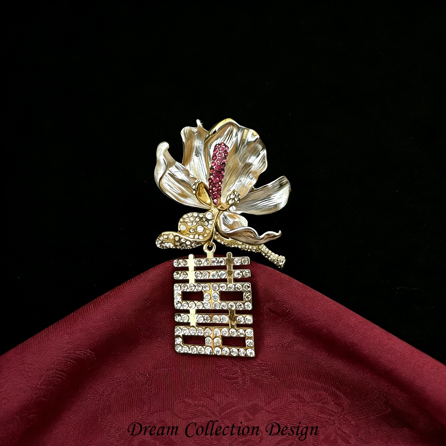 婚礼胸针新郎新娘父母胸花玉兰双喜镶钻高级感中式婚礼服别针配饰