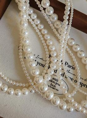 施家珍珠双层法式复古项链磁吸