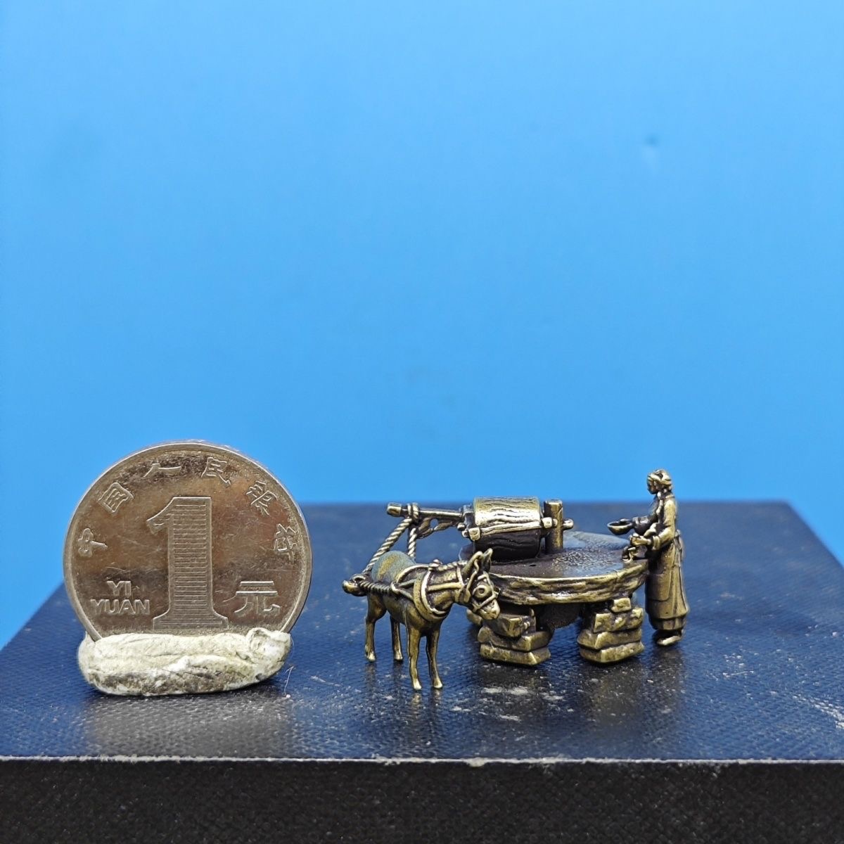 黄铜古风 驴拉磨农妇场景 微景观人物盆景假山微景观模型造景摆件