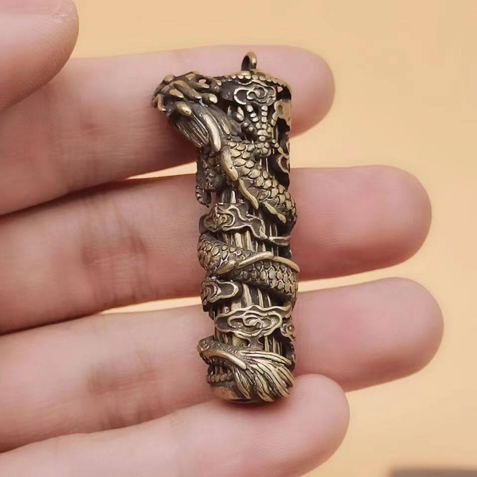 古玩复古纯铜吊坠盘龙柱小吊坠九子真龙钥匙吊坠真龙护体随身挂件