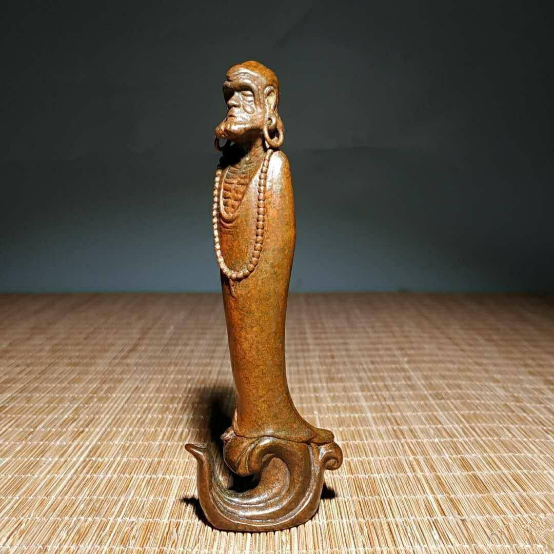 实心老铜踏浪一苇渡江达摩老祖摆件达摩祖师悟道创意香插佛像摆件