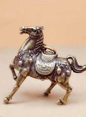 实心纯铜马上发财挂件钥匙扣生肖铜马挂饰搭配吊坠复古手工小摆件