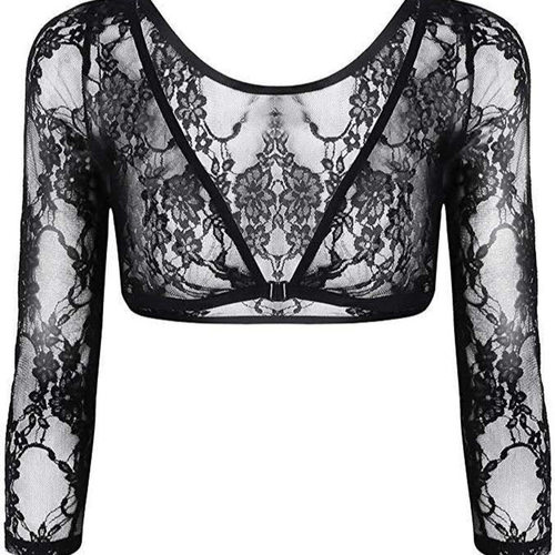 Multi-fabric Base Short Navel-exposed V-neck See-through Car