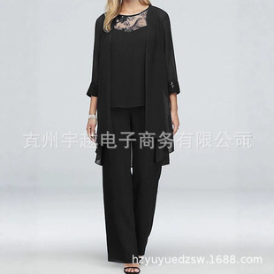 Fashion Casual Set Elegant Lace Stitching Slim Chiffon Strai