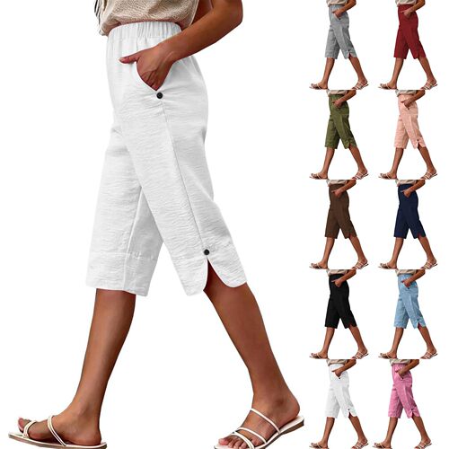 Women's High Waist Elastic Straight Loose Lightweight Croppe