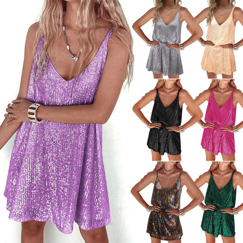 Ready Stock Women's V-neck Nightclub Sexy Hot Girl Skirt Sus