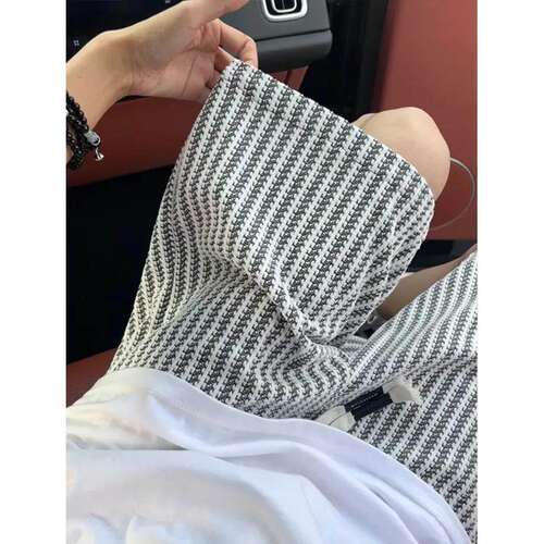 Vintage  And White Stripe Printed Shorts Men's Casual Loose