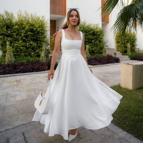 2026 Solid lor Square llar Sleeveless Strap Long Fashion Wom