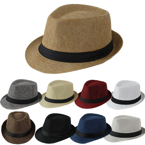 Jazz Hat, British-style Linen Solid-color Top Hat, Woven Ban