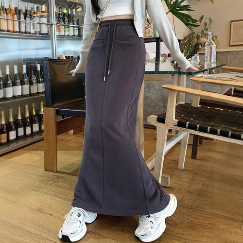 American Gray Hip Skirt For Women High-waist Fashion Straigh