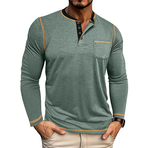2026 Men's Large Size T-shirt Men's Four-grain Button Plus S