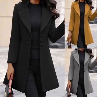 Long Winter Coat Women Button Sli Overcoat nch Jacket Warm