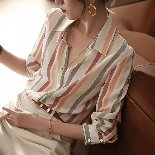 ntrast lor Temperament Striped Women's 2026 Niche Retro Lape