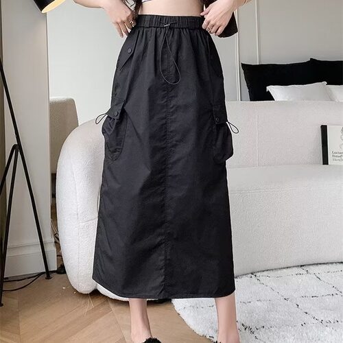 American Retro Elastic Waist Drawstring Work Dress For Women