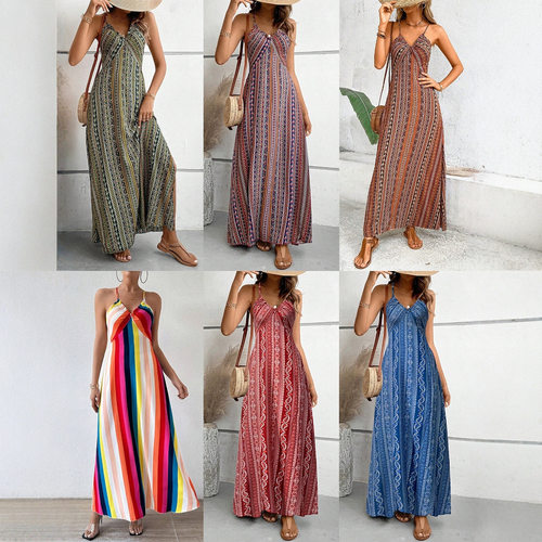 Ready Stock 2026 Women's Fashion Suspender Print Slit High W