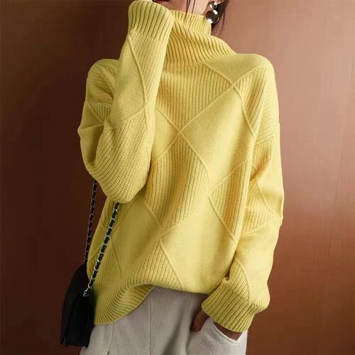 Autumn And Winter Sweater Women's Turtleneck Pullover Rhombu