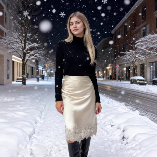 2026 Lace Stitching Satin Skirt Socialite High-end Women's C