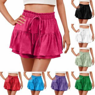 2026 Women's Fashion Ruffled Solid lor Drawstring Culottes S