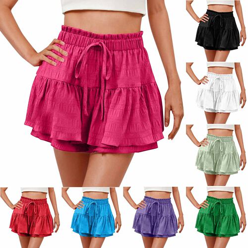 2026 Women's Fashion Ruffled Solid lor Drawstring Culottes S