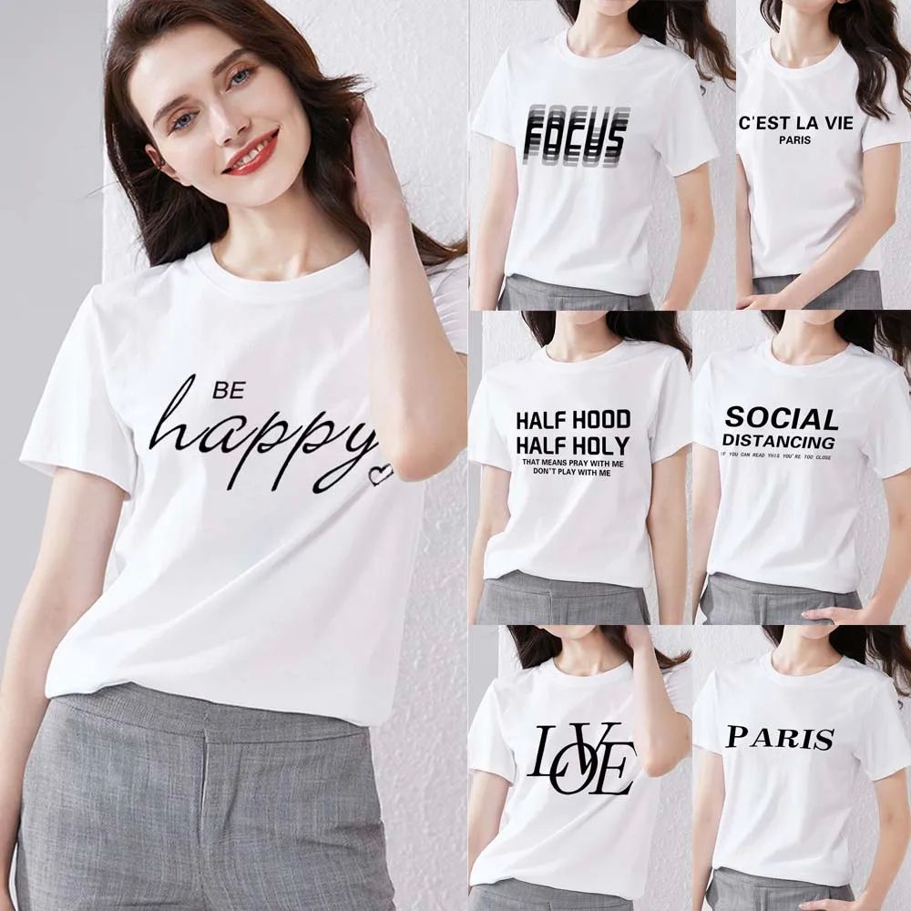 O Neck Short Sleeve Shirt Women Text Print Tees Top 2022 Spr 女装/女士精品 T恤 原图主图