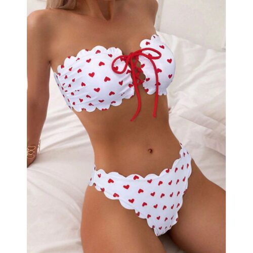 2026 Two-piece Strapless Swimsuit Women’s Retro Heart?shape