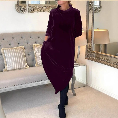 2026 Gold Velvet Slimming Temperament Round Neck Long
