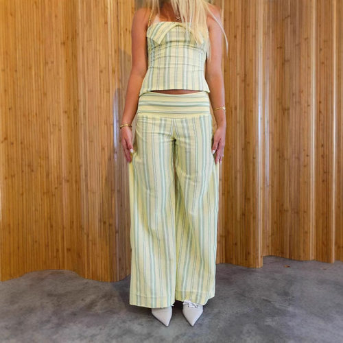 2026 Women's Halter Suspender + Casual Striped Wide Leg Pant