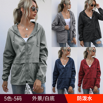 Women's Zipper Hoodie Outdoor Hiking Rainproof Jacket at Spo