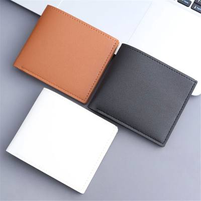 New Men Short PU Leather Wallet Simple Solid Color Thin Male