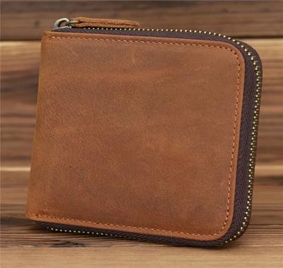 Genuine Leather Zipper Wallet for Men Money Short Purse Cred