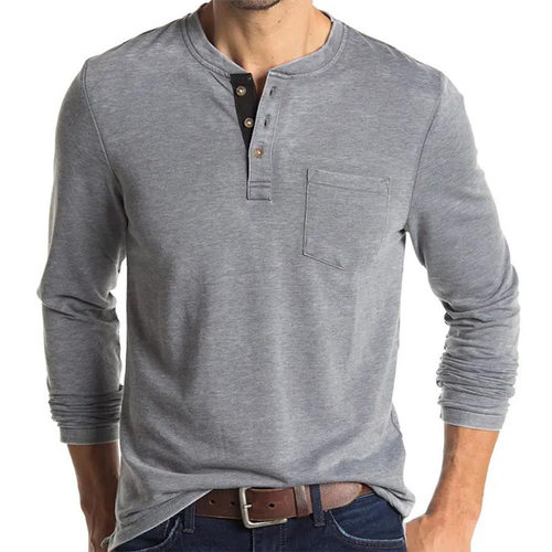 Men's Henry Shirt Men's Retro T-shirt Three-button lor-match