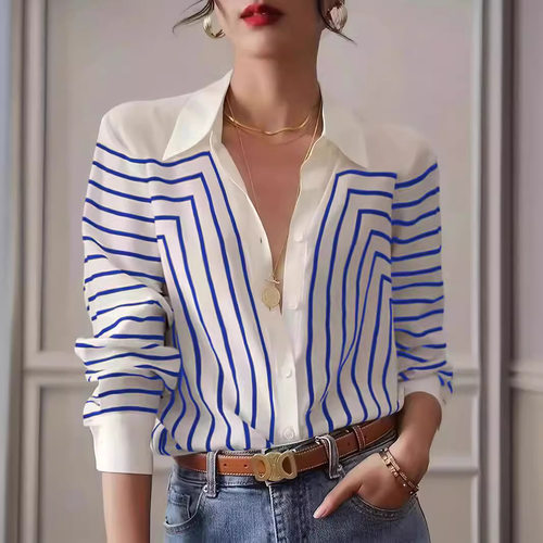 2026 Striped Women's Loose High-end Temperament Slim Crepe D