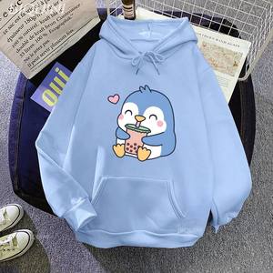 Bubble Boba Milk Tea Cartoon Hoodies Women Penguin Graphic S