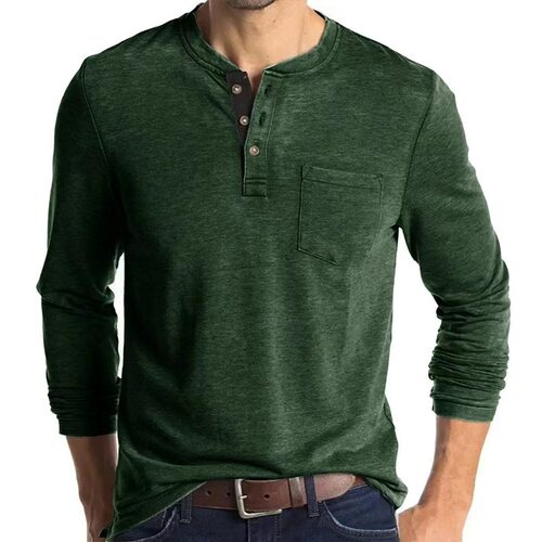 Men's Slim-fit Henry Shirt Pocket T-shirt lor Matching Men's