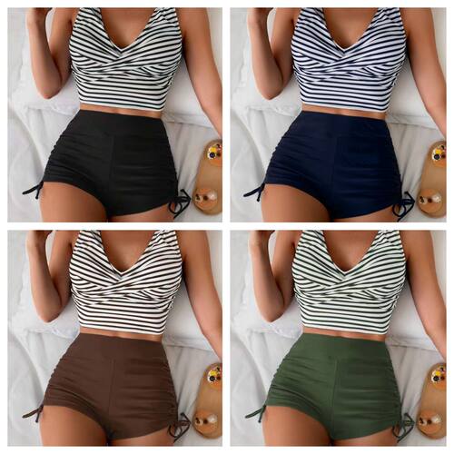 2026 Tight Cross-strap Tank Top Sexy High-waist Drawstring B